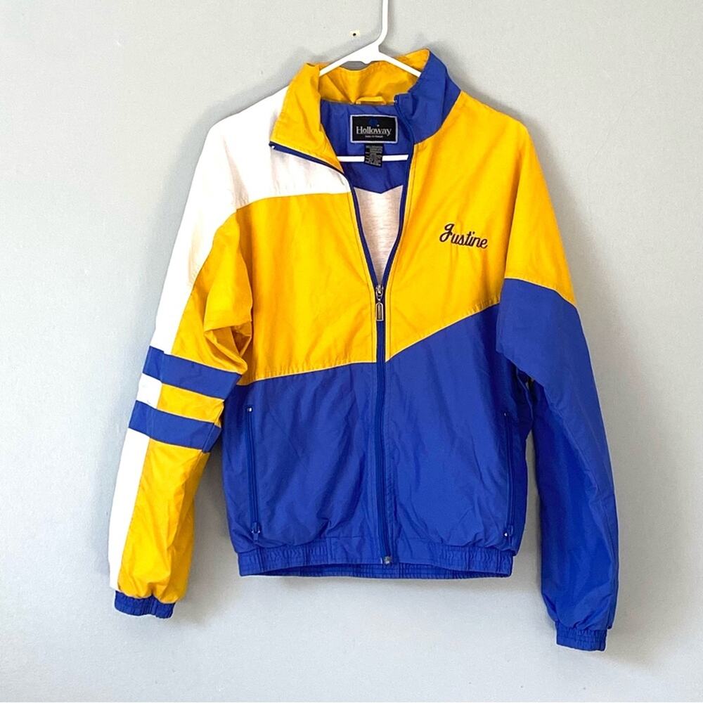 Holloway VINTAGE Jacket XS Blue Yellow Nylon Varsity Zip Up Retro Streetwear